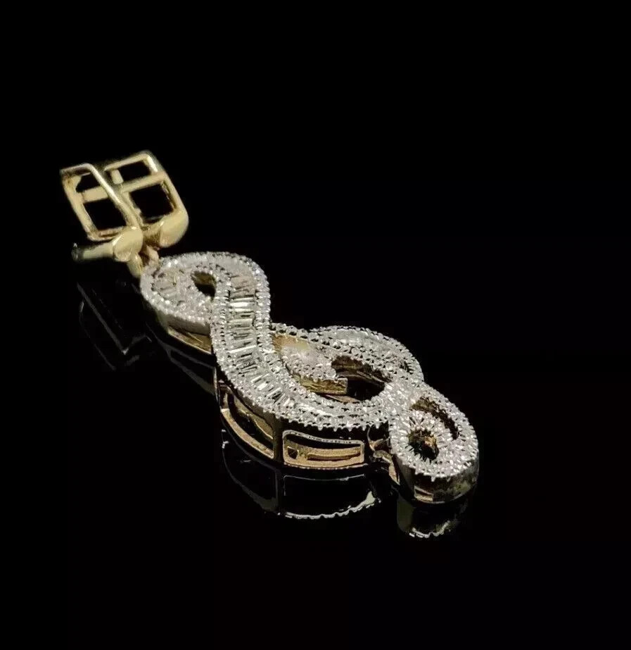 Baguette Simulated Diamond 2Ct Music Note Pendant Necklace 14KYellow Gold Plated