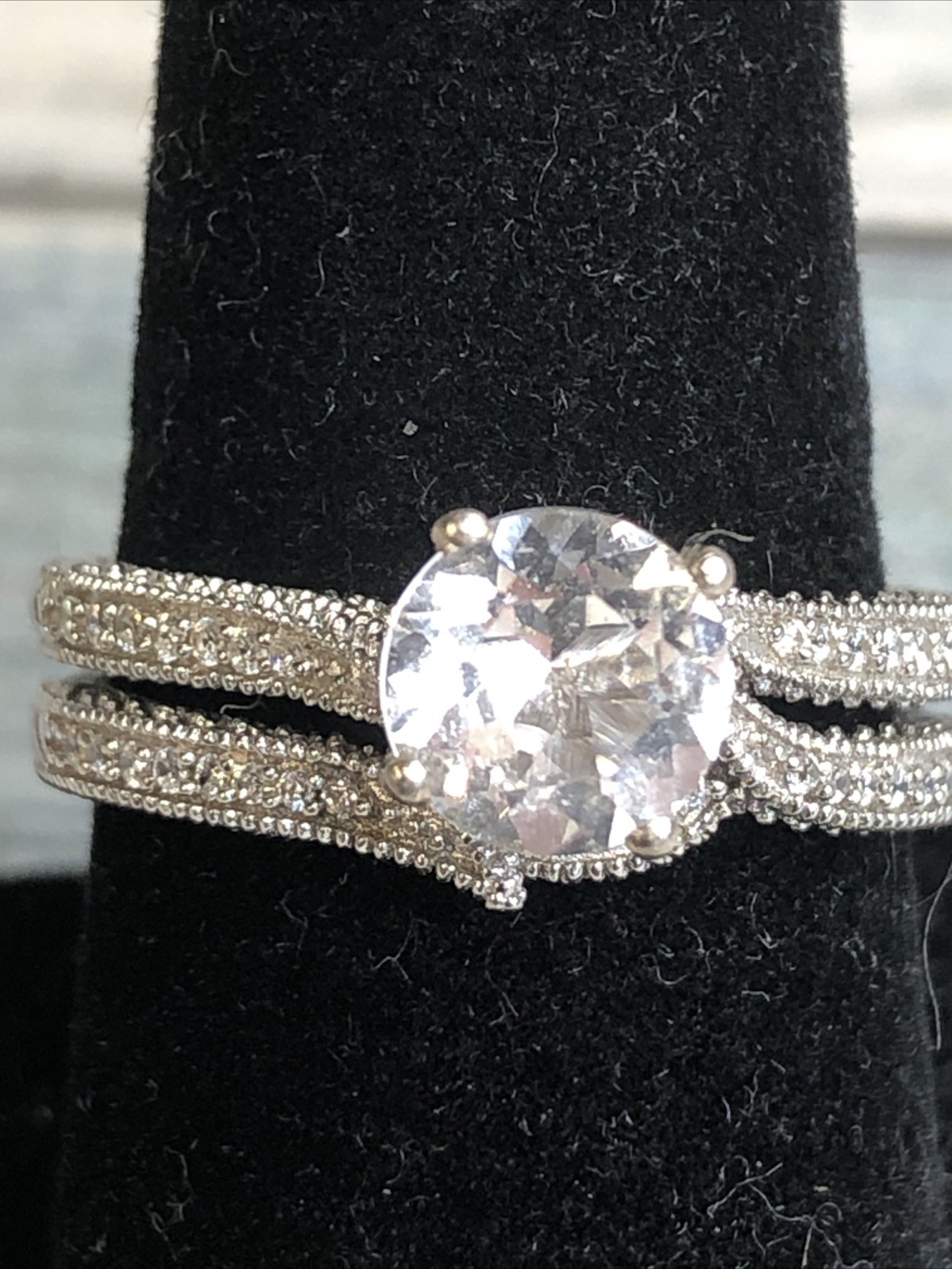 CZ 925 Sterling Silver Double Ring Wedding set size 8 NWOT no Box