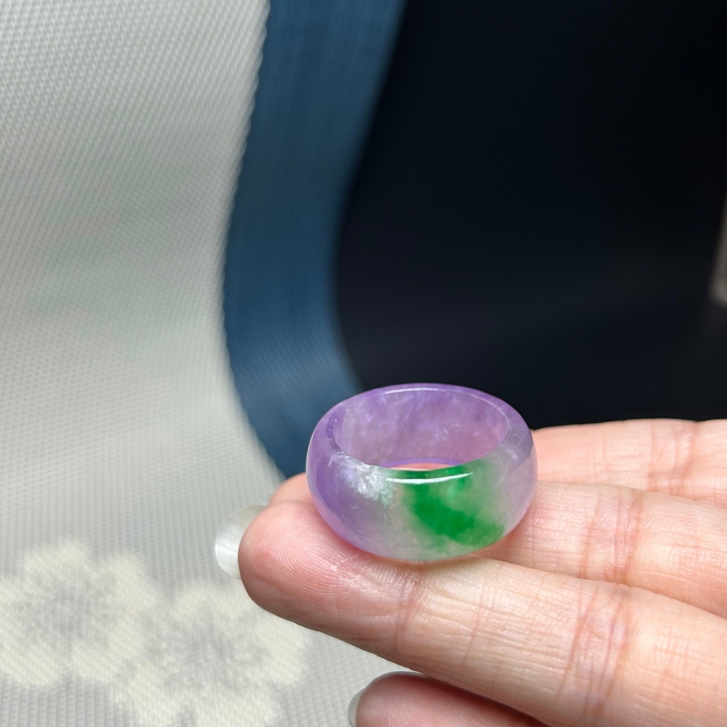Vintage Nature Ice Lavender Burmese Jade Jadeite Women Ring size20MM