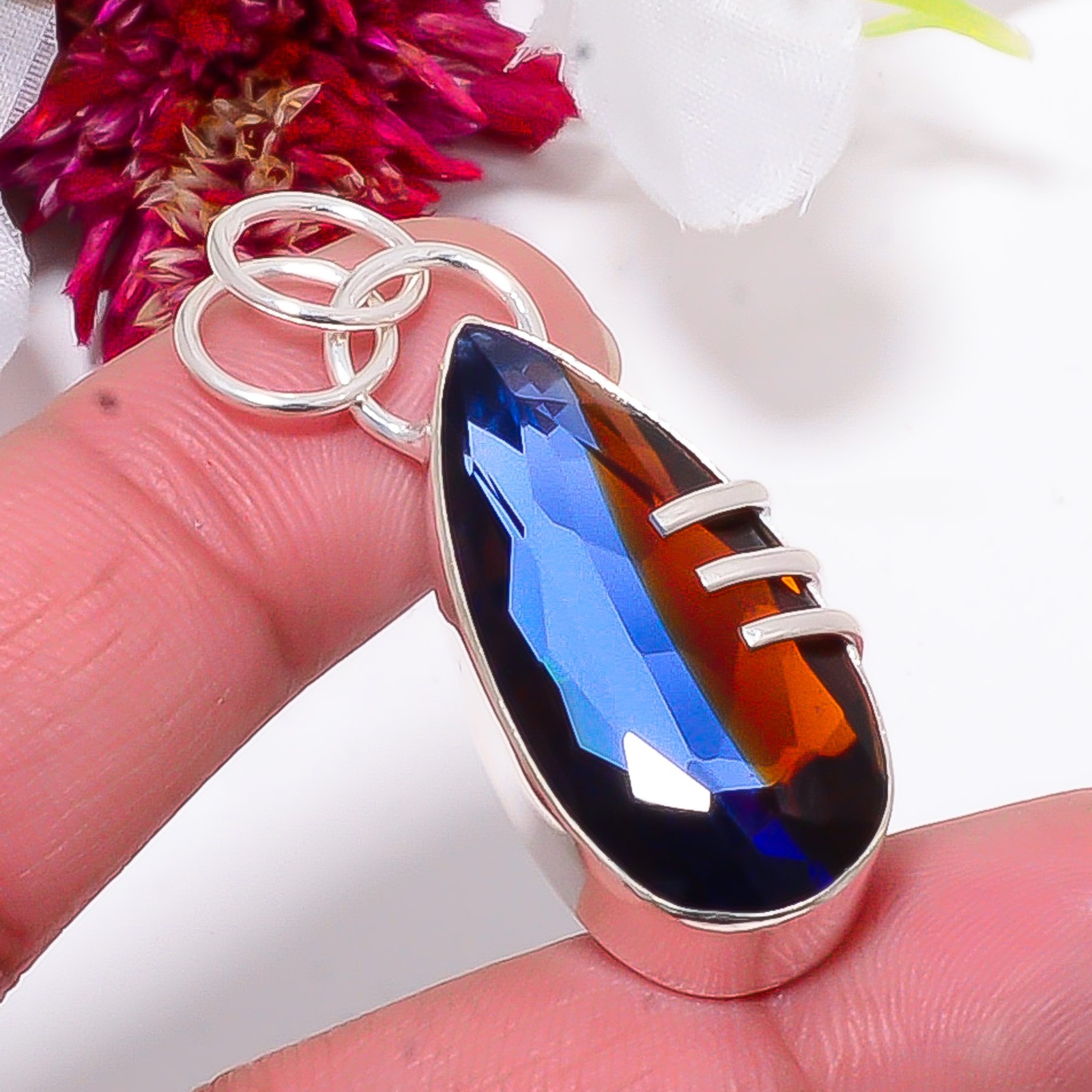 Bi-Colour Tourmaline Designer Handmade 925 Sterling Silver Pendant 1.76″ P_39_51