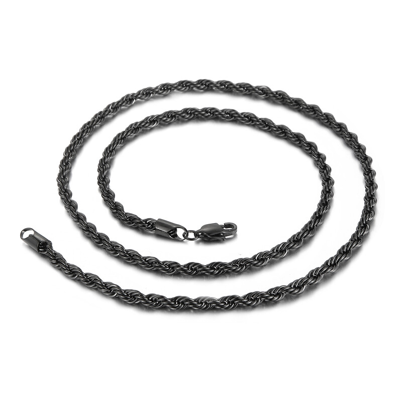 24inch 4mm/6mm/8mm Black Stainless Steel Singapore Twist Chain Necklace for Mens