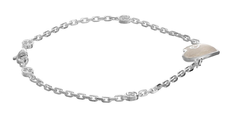 GUCCI Mother of Pearl Heart Sterling Silver Bracelet YBA645546003