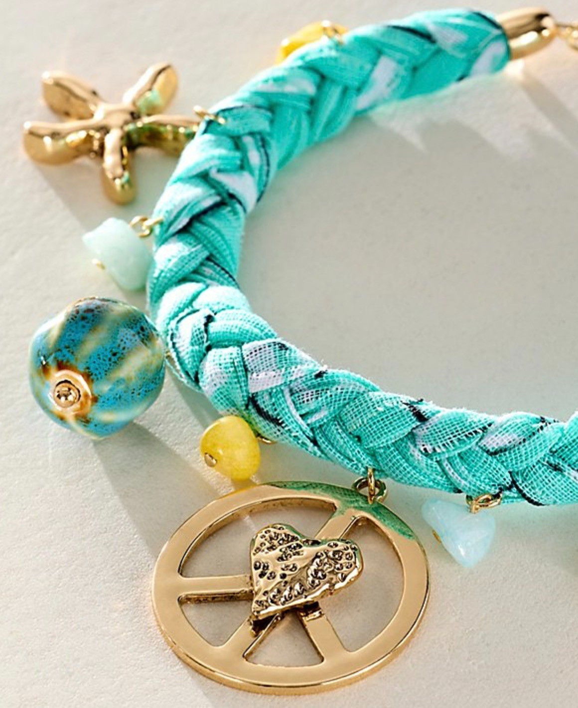 Free People Sky Charm Anklet Bracelet Turquoise Twisted Bandana Peace Adjust NWT