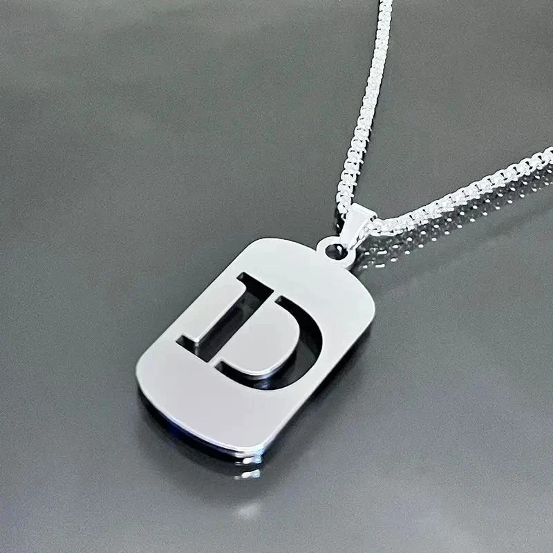 Fashion Punk A-Z Initial Tag Letter Stainless Steel Pendant Necklaces for Men