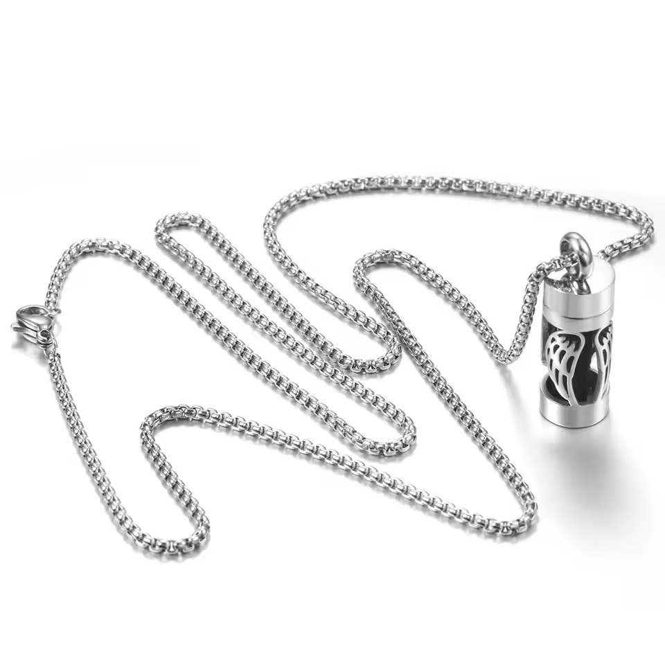 Stainless Steel Aromatherapy Necklace Angel Wings Perfume Locket Essential Oil D
