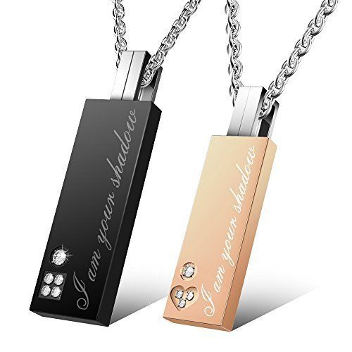 Uhibros His and Hers Matching Set Titanium Plated Couple Pendant Necklace Box