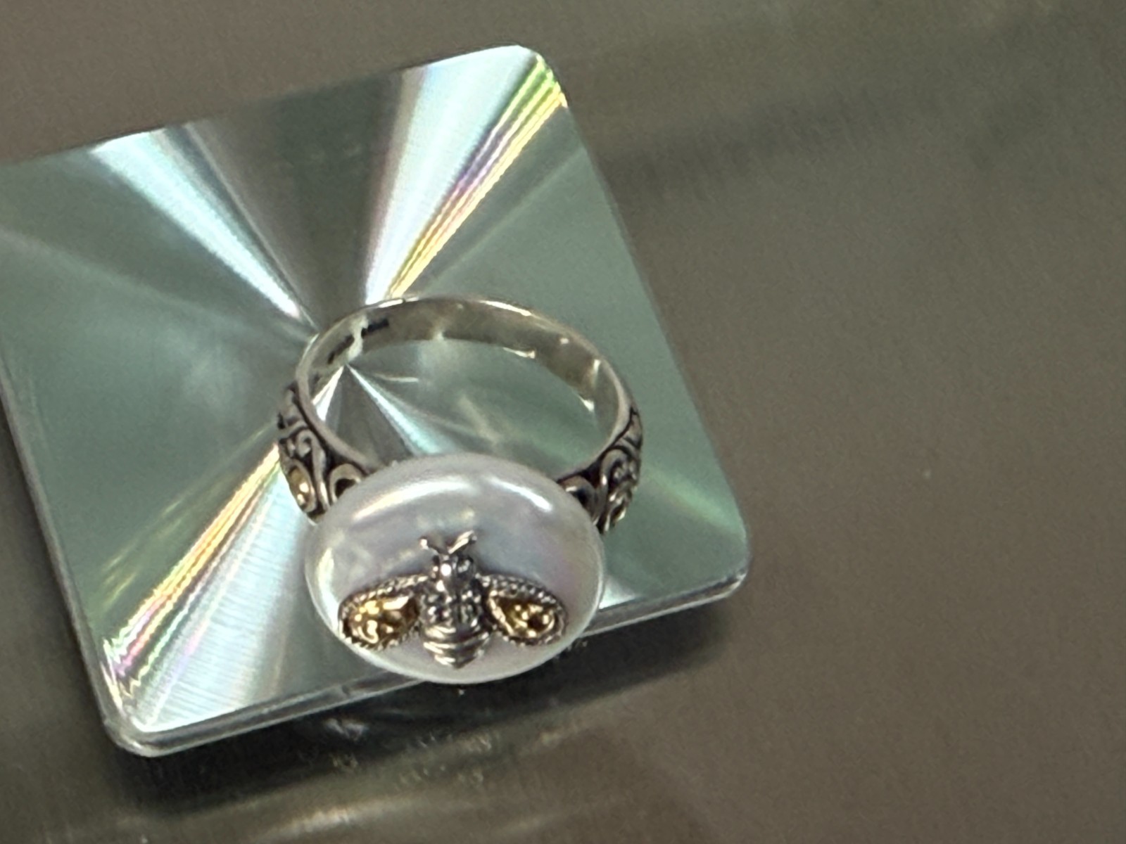 Artisan Silver 18K Gold Accented Cultured Pearl Bee Samuel B. collection, Ring 7