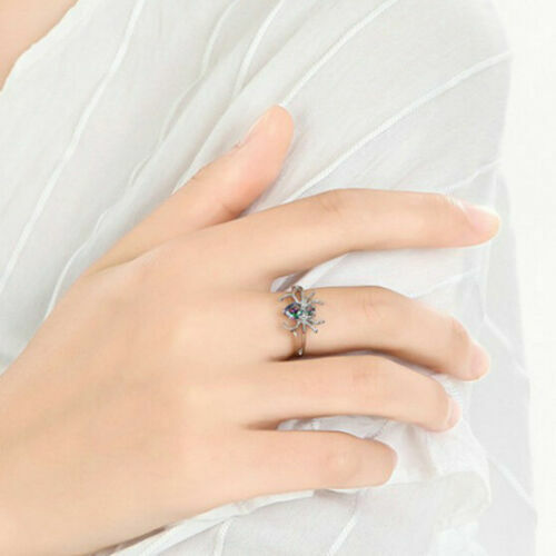 925 Sterling Silver Rainbow Mystical Topaz Spider Wedding Engagement Ring Size 9