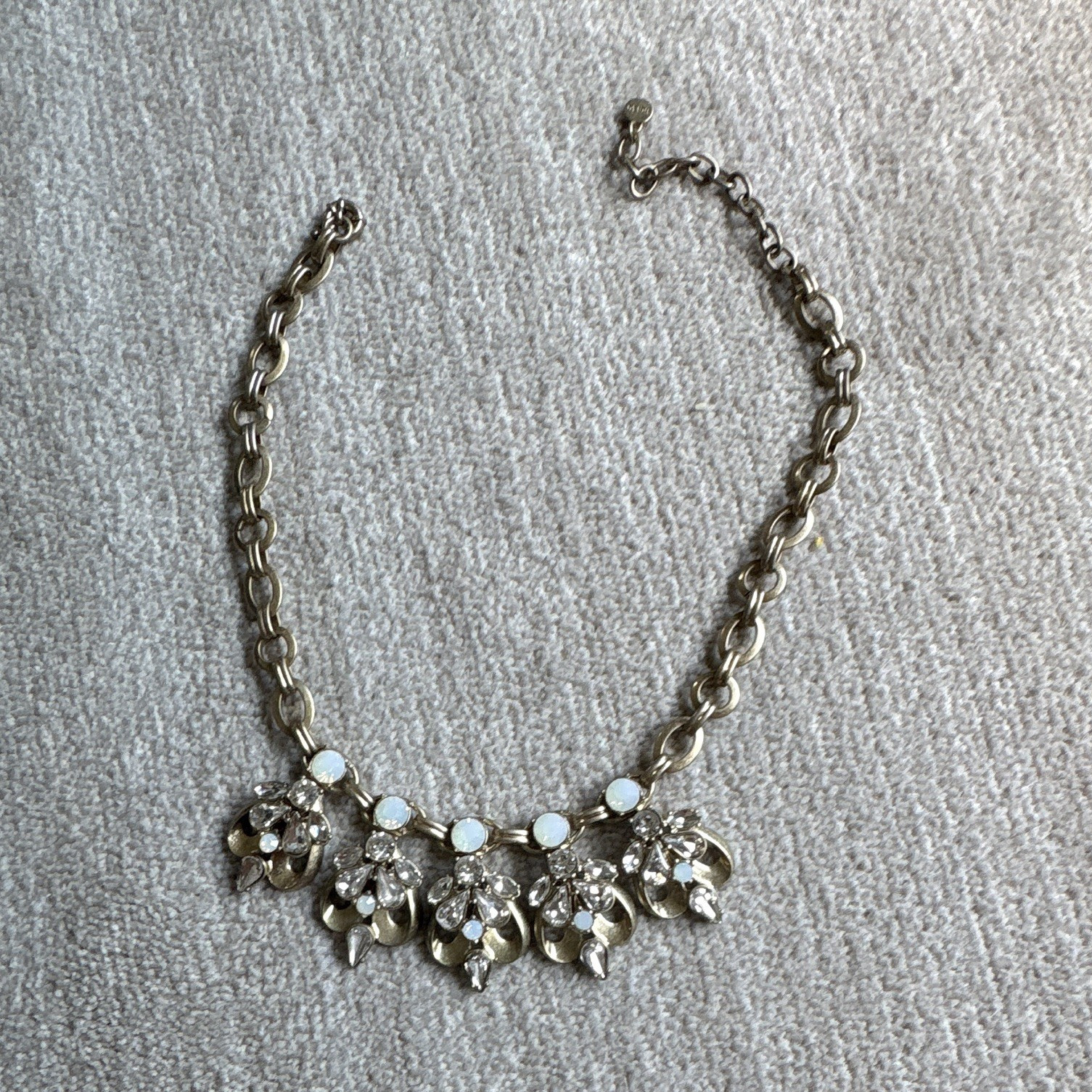 Silver Plated Statement Cable Chain Necklace White Crystal Rhinestone Adjustable