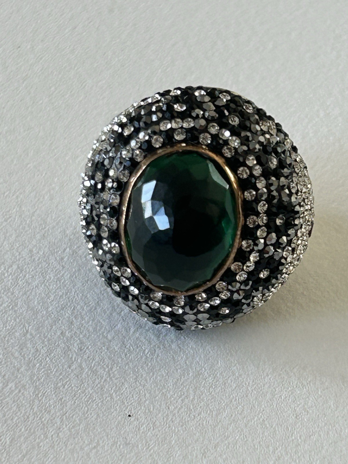 Jumbo 30 Gms Sterling CZ Faux Faceted Emerald Fashion Cocktail Ring Size 8.5