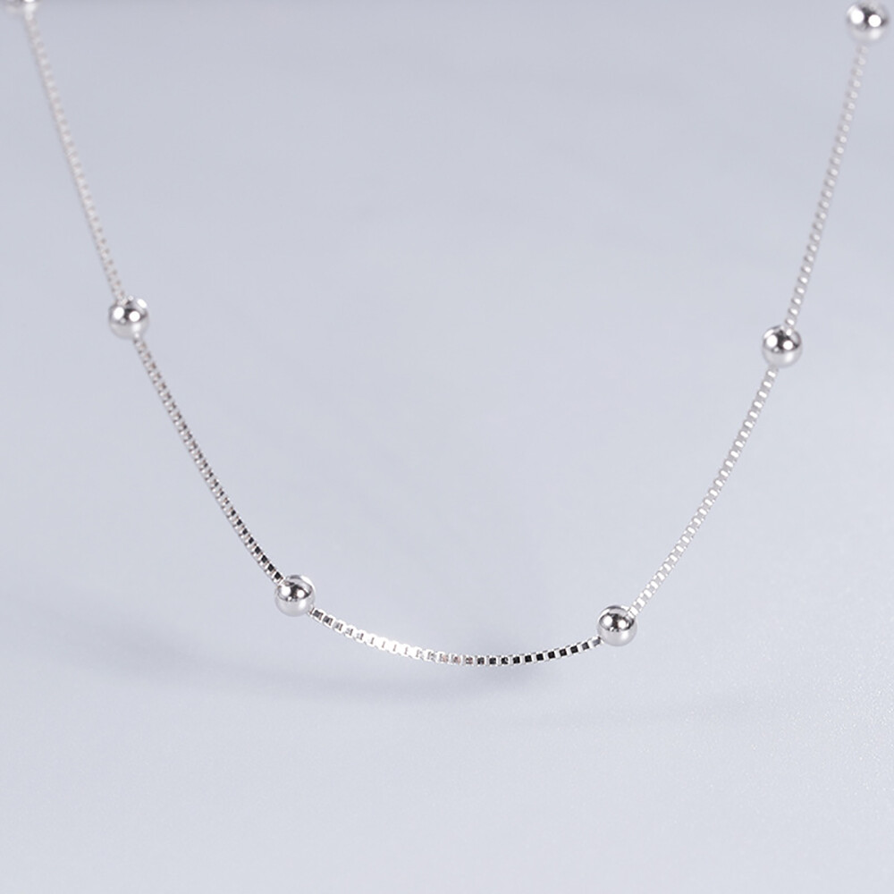 Real 925 Sterling Silver Necklace Trace Chain w/ Bead Extender Adjustable 14-26″