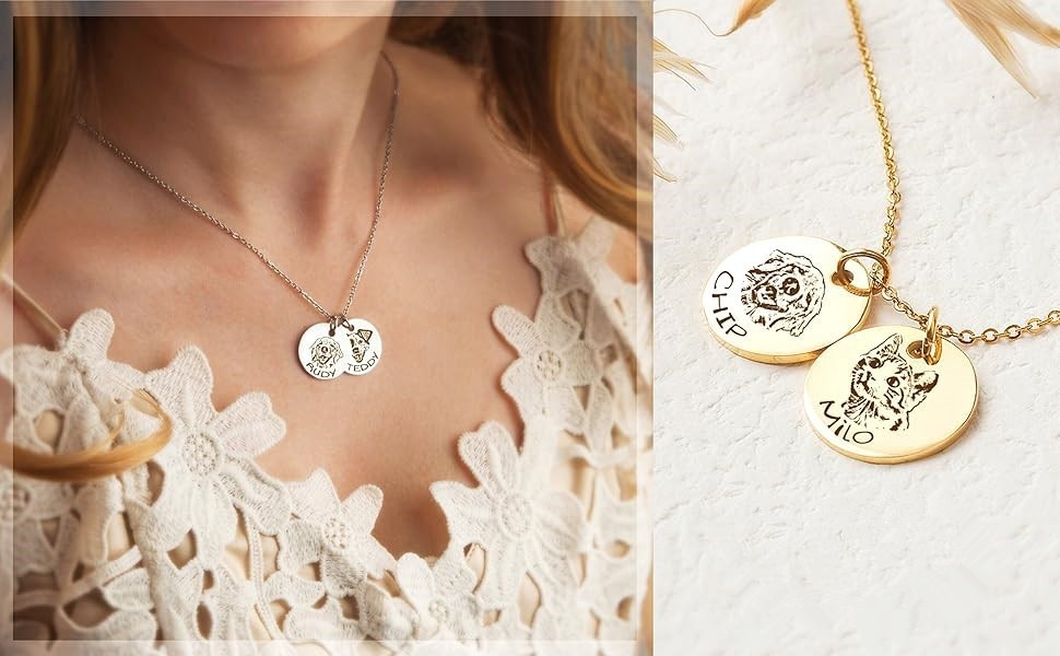 Personalized Pet Portrait Necklace Custom Family Portrait Engraving Photo Gift