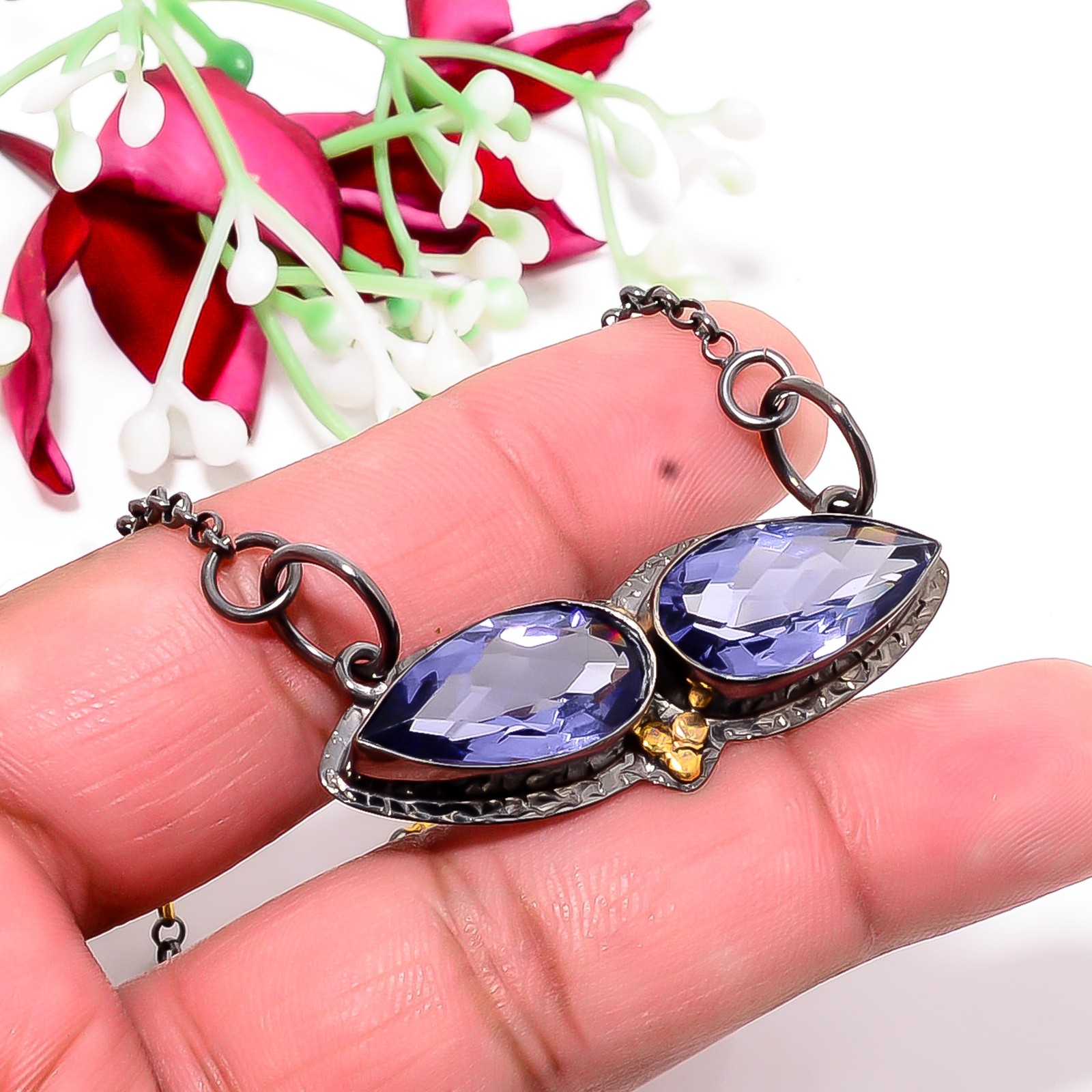 Iolite Black And Gold Rhodium 925 Sterling Silver Chain Pendant 18-22″ CP8118532