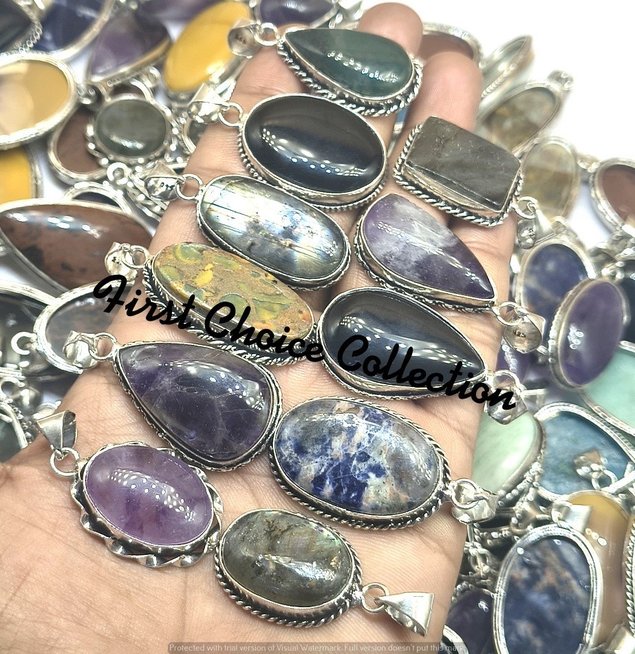 Trendy Amethyst & Mix Gemstone 925 Sterling Silver Plated Pendants Lot Jewellery