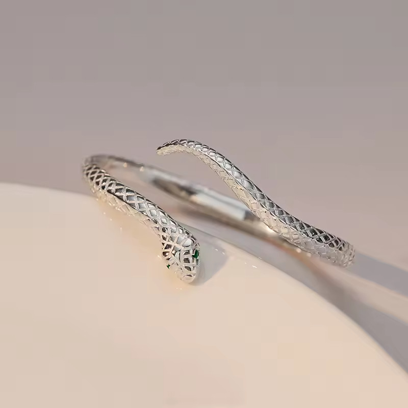 Elegant 925 Sterling Silver Charm Cobra Snake Design Bracelet Bangle Cuff