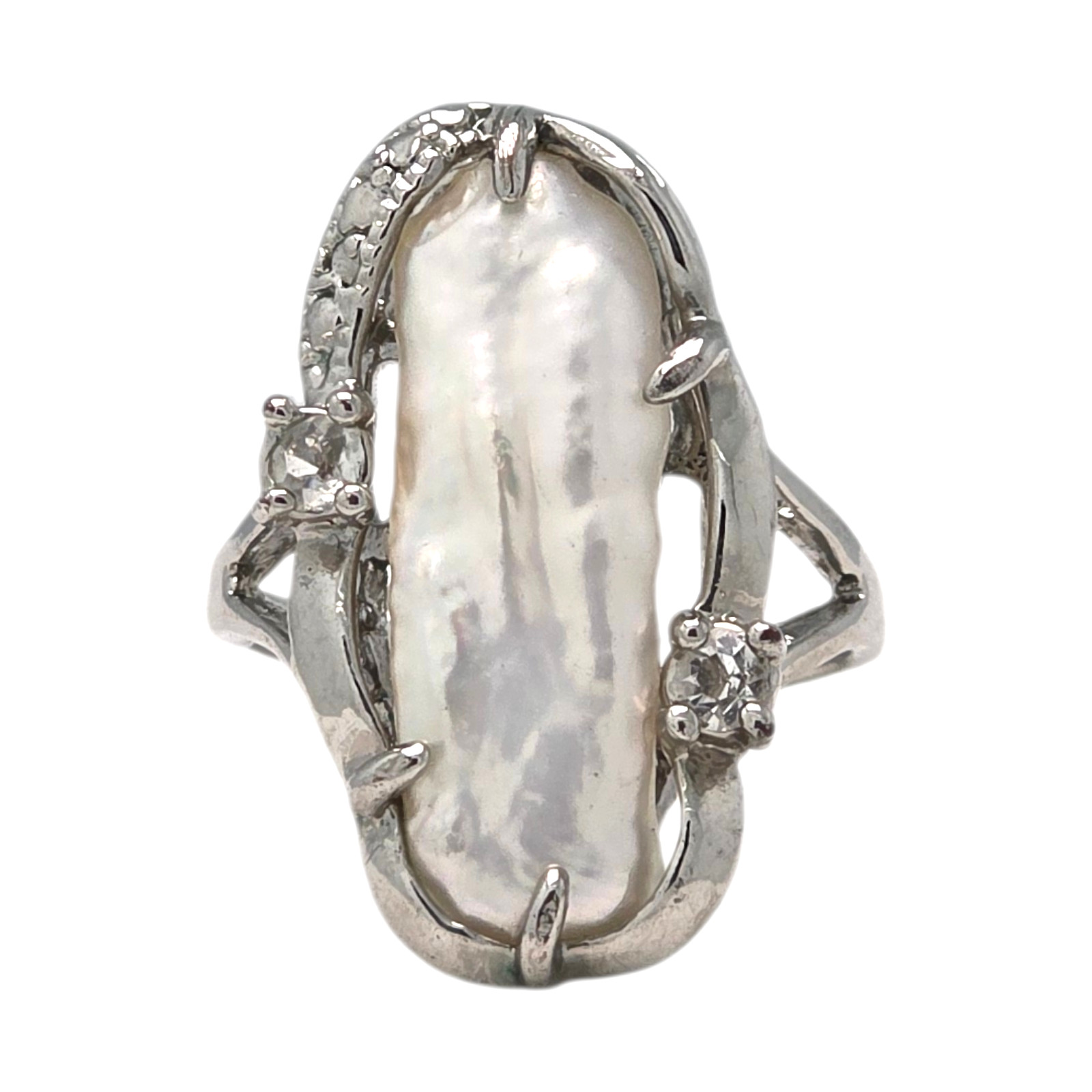 CONTEMPORARY IRREGULAR FEAUX PEARL WHITE STONE SIZE 6 RING 4.3GR #1506
