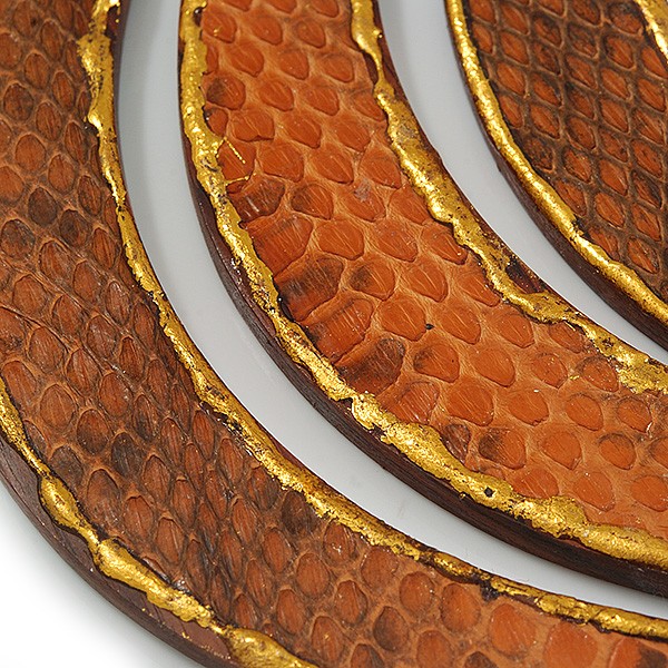 Tribal Layered Wooden Bar with Snake Print Leather Detailing Cotton Cord