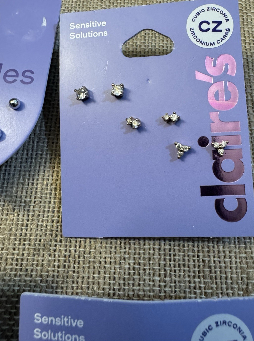 CLAIRES Sensitive Solutions Pierced Earring Cards Lot of 4 cards 12 pairs NWT #7