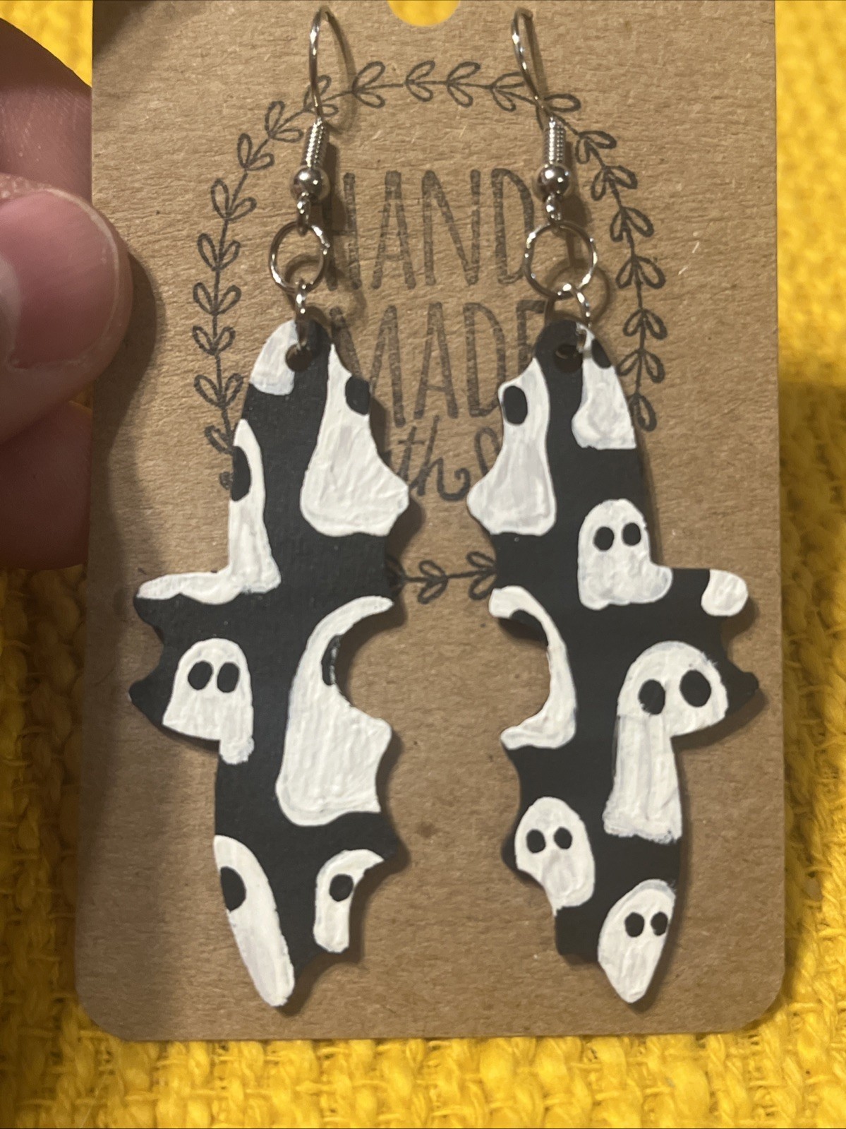 Ghost Bat Earrings NEW Hand Painted