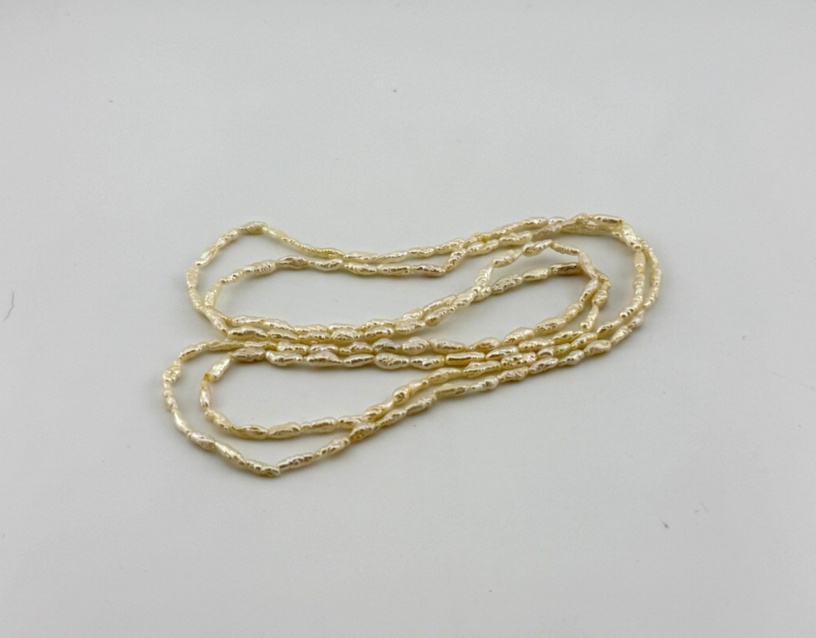36in White Freshwater Small 2-3mm Rice Potato Pearl Necklace Single Strand