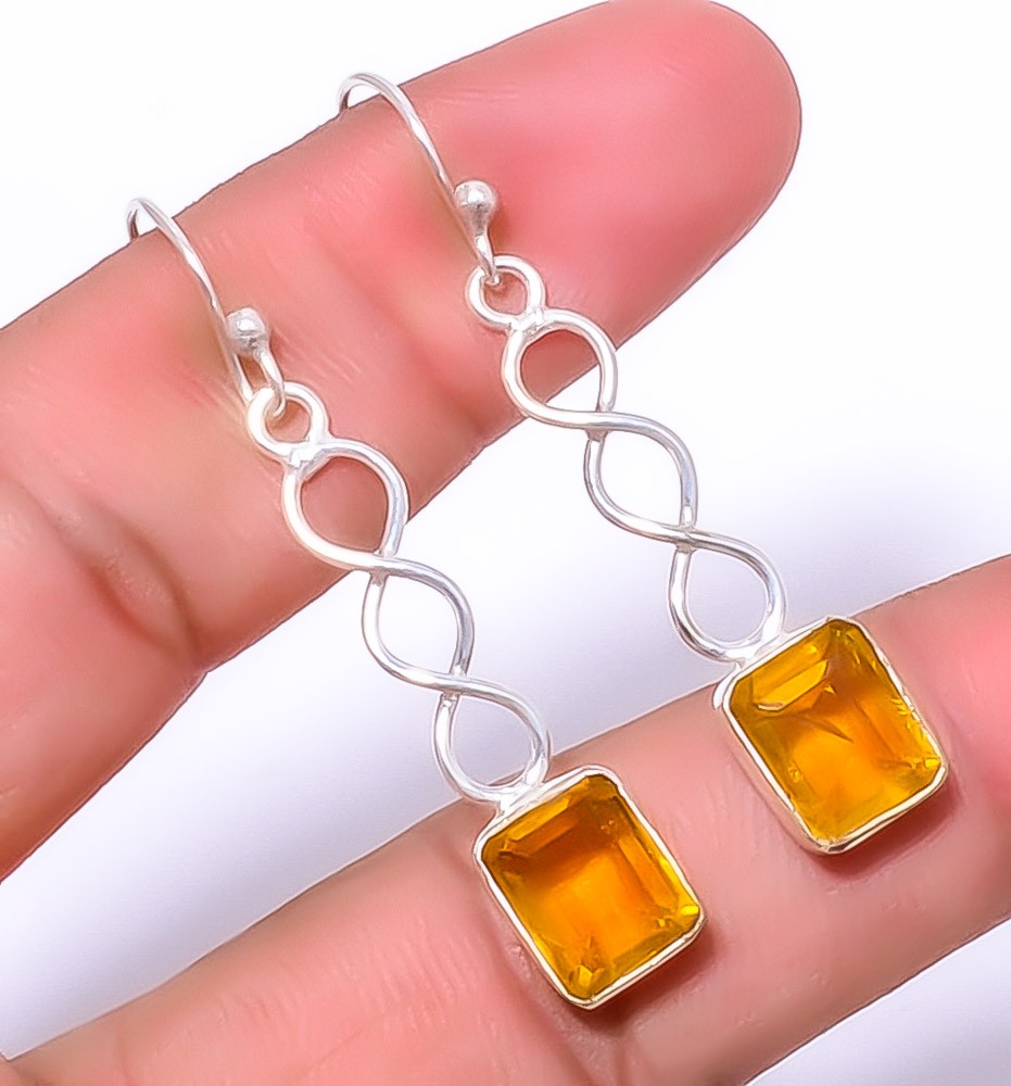 Citrine Gemstone 925 Silver Plated Spiral Earring 1.79″ A313