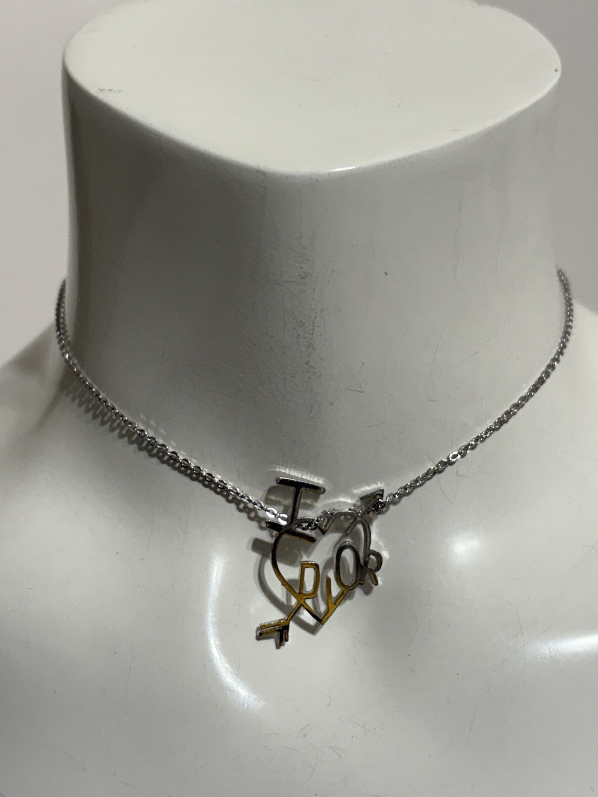 Vtg Christian Dior By John Galliano Silver Heart Necklace