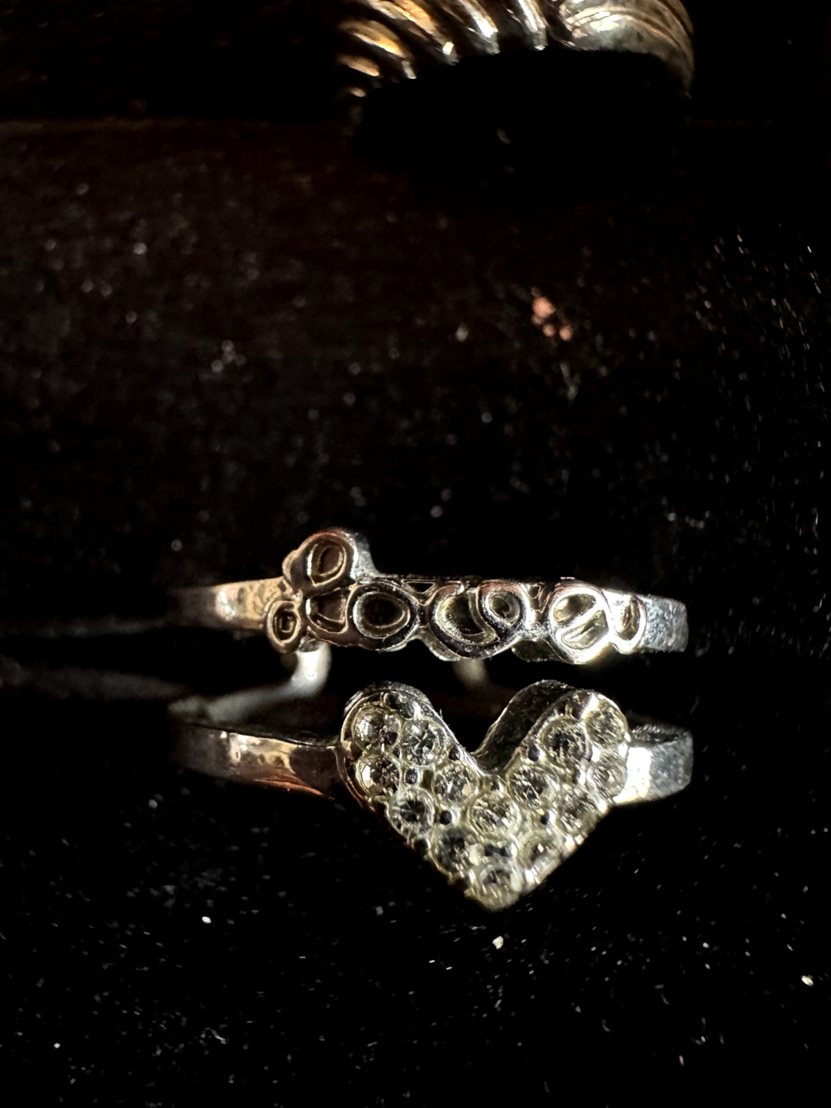 5 Silver Tone Rings,Hearts,Cowboy,Small Shrimp Ring