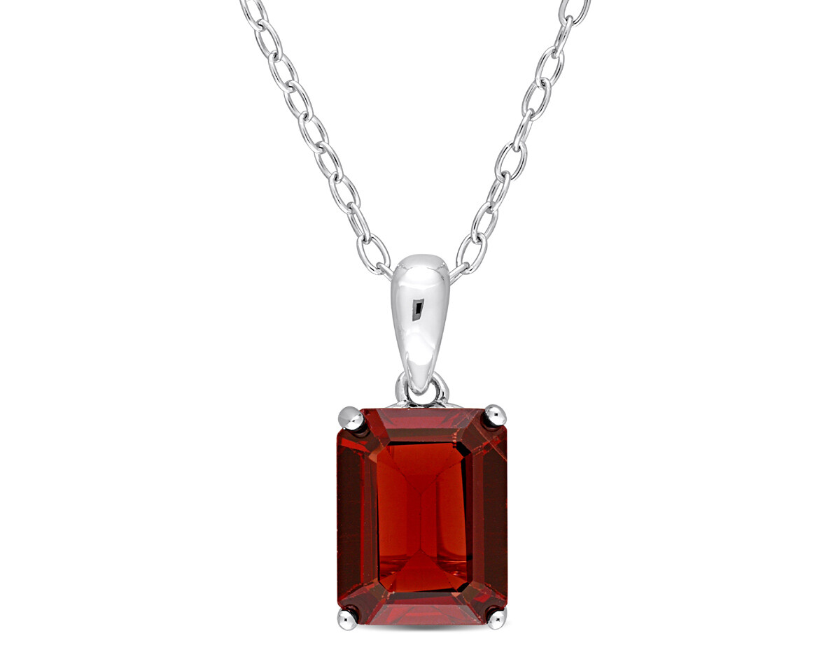 2.50 Carat (ctw) Garnet Octagon Pendant Sterling Silver with Chain