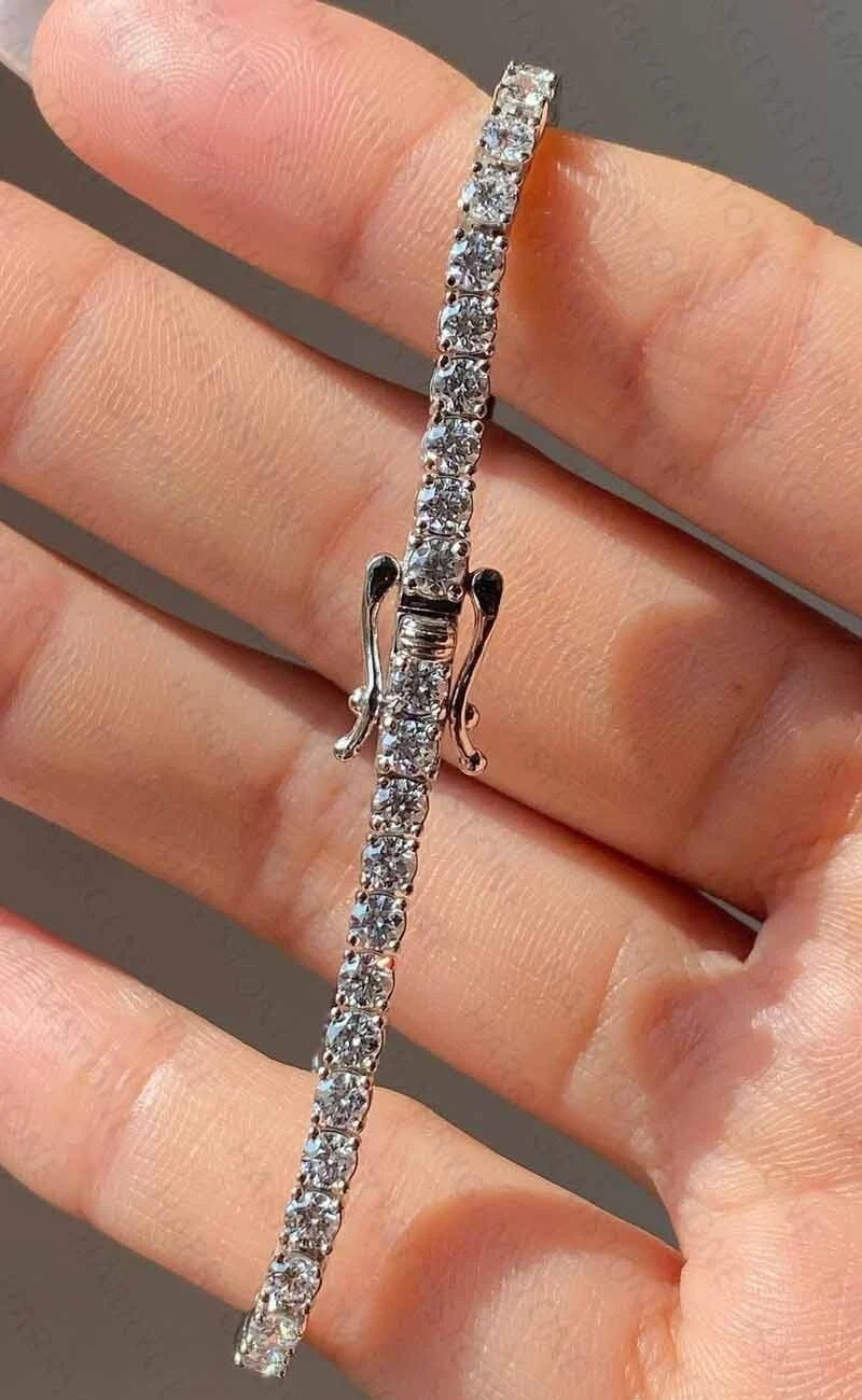 Round Cut 6.0Ct Moissanite Daily Wear Tennis Bracelet in 14K White Gold Plated