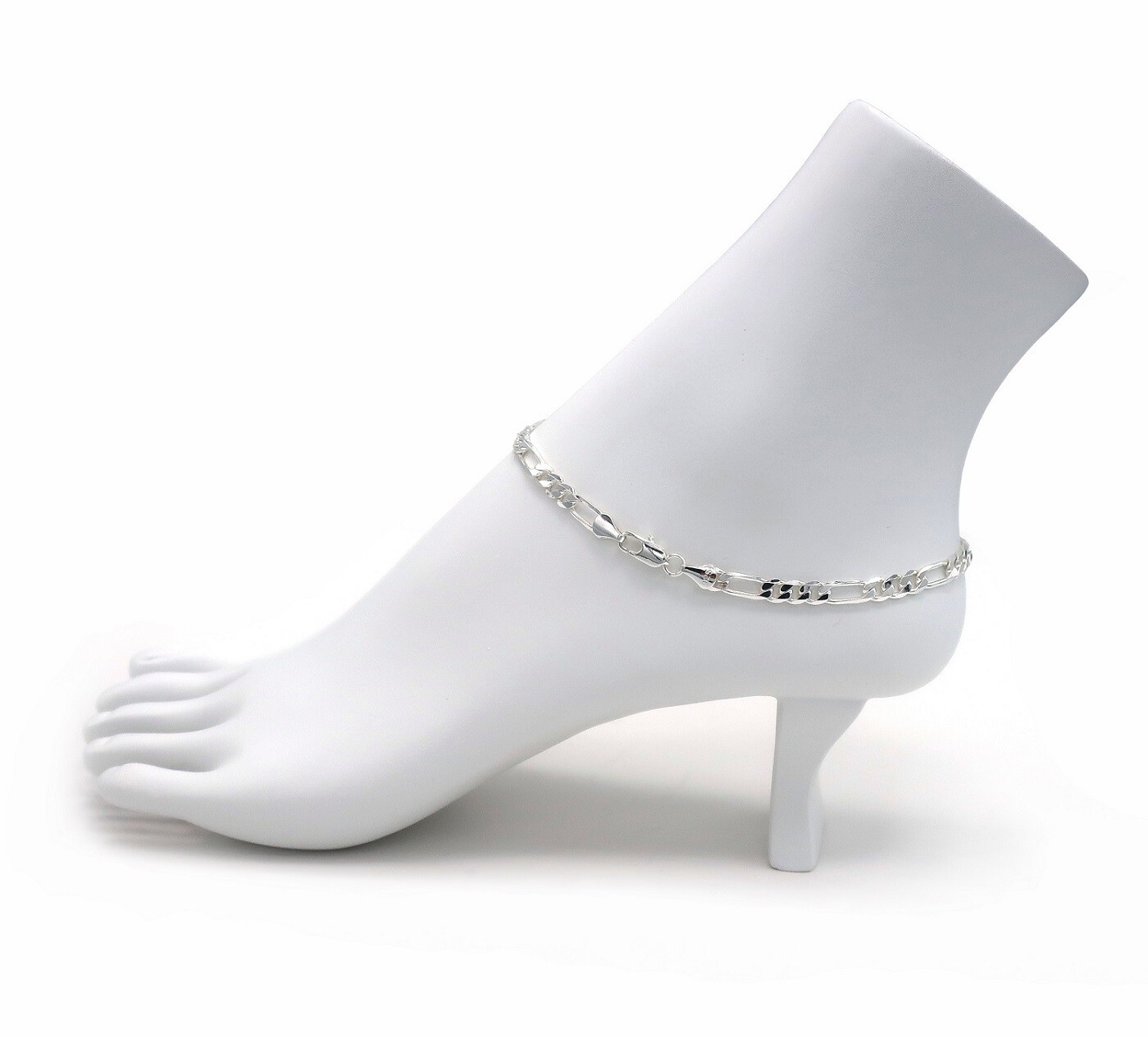 5mm Italan Figaro Link Chain Anklet 10″ Ankle Bracelet 925 Silver Plated