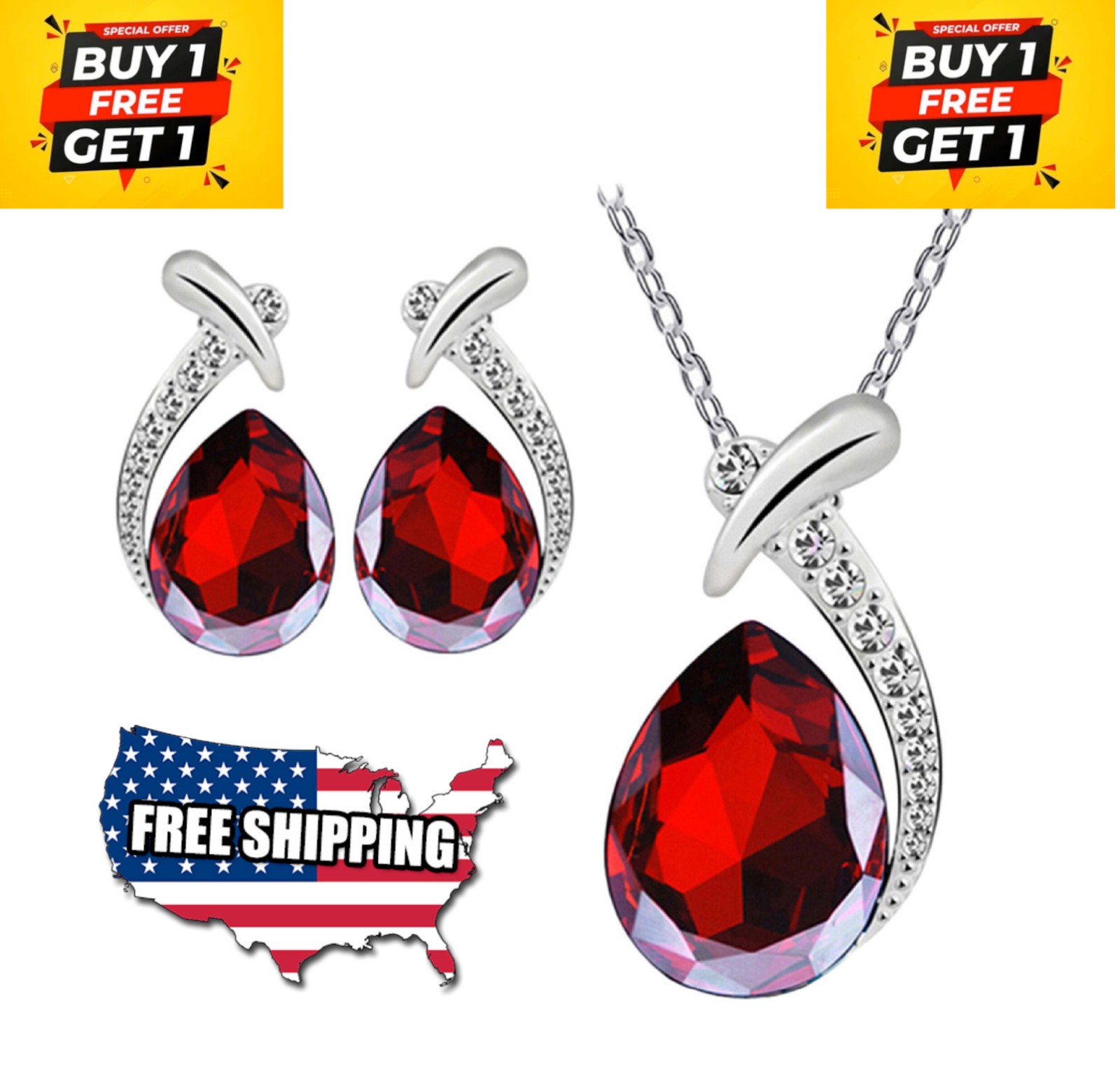 3 Ct Ruby Cut Pendant Necklace W/Earrings 18ct Gold 18″ Chain