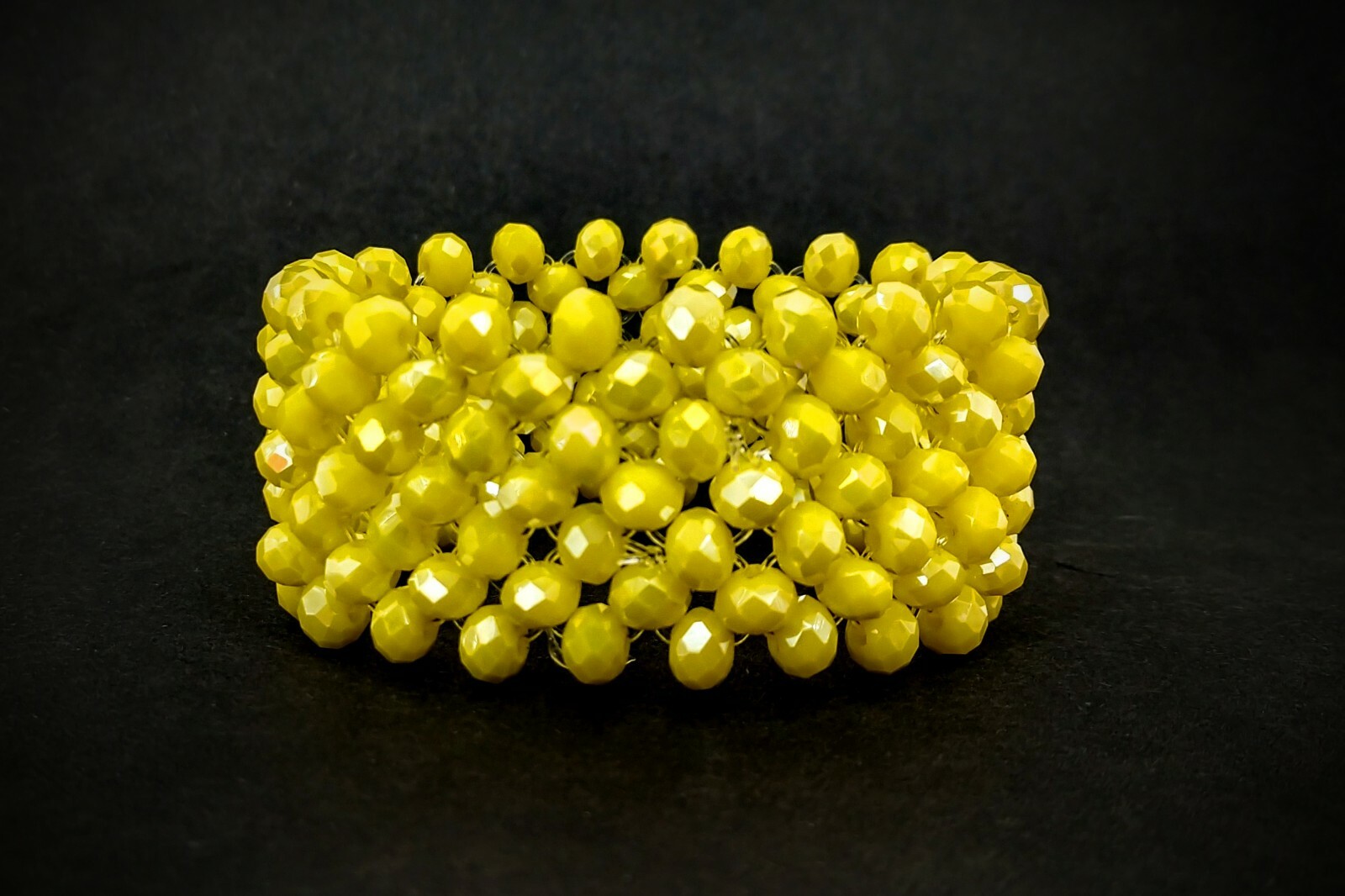 Yellow glass bead stretch bracelet with all glass beads 1 inch wide New