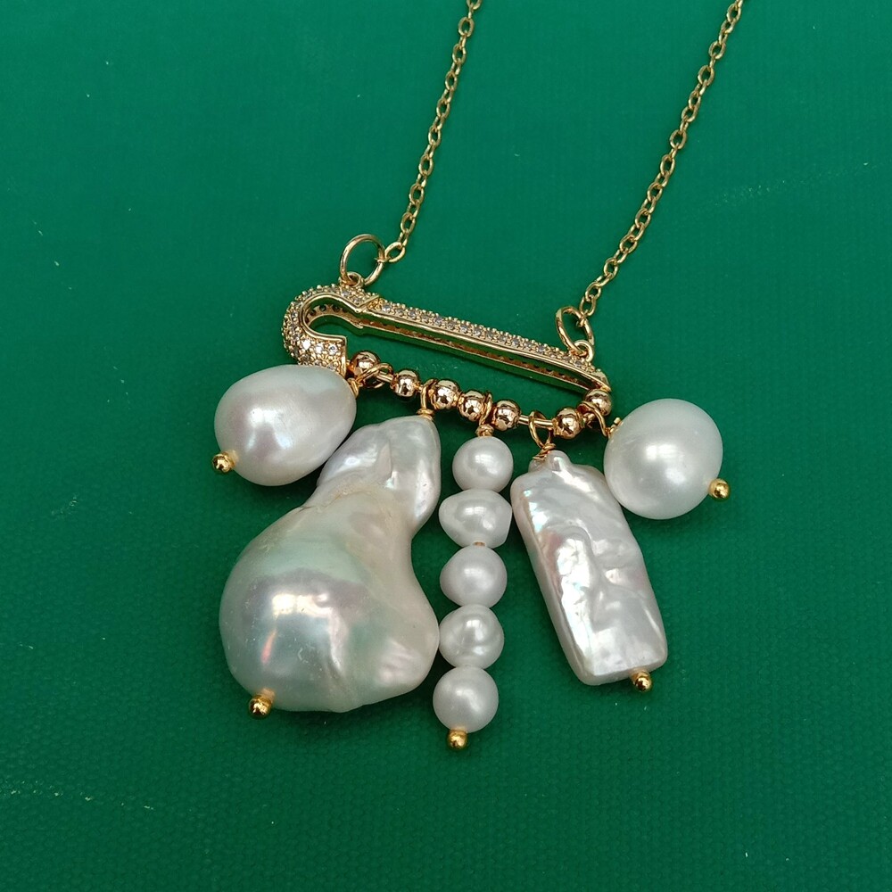Freshwater Multi Shape Pearl Charm Gold Plated Chain Necklace