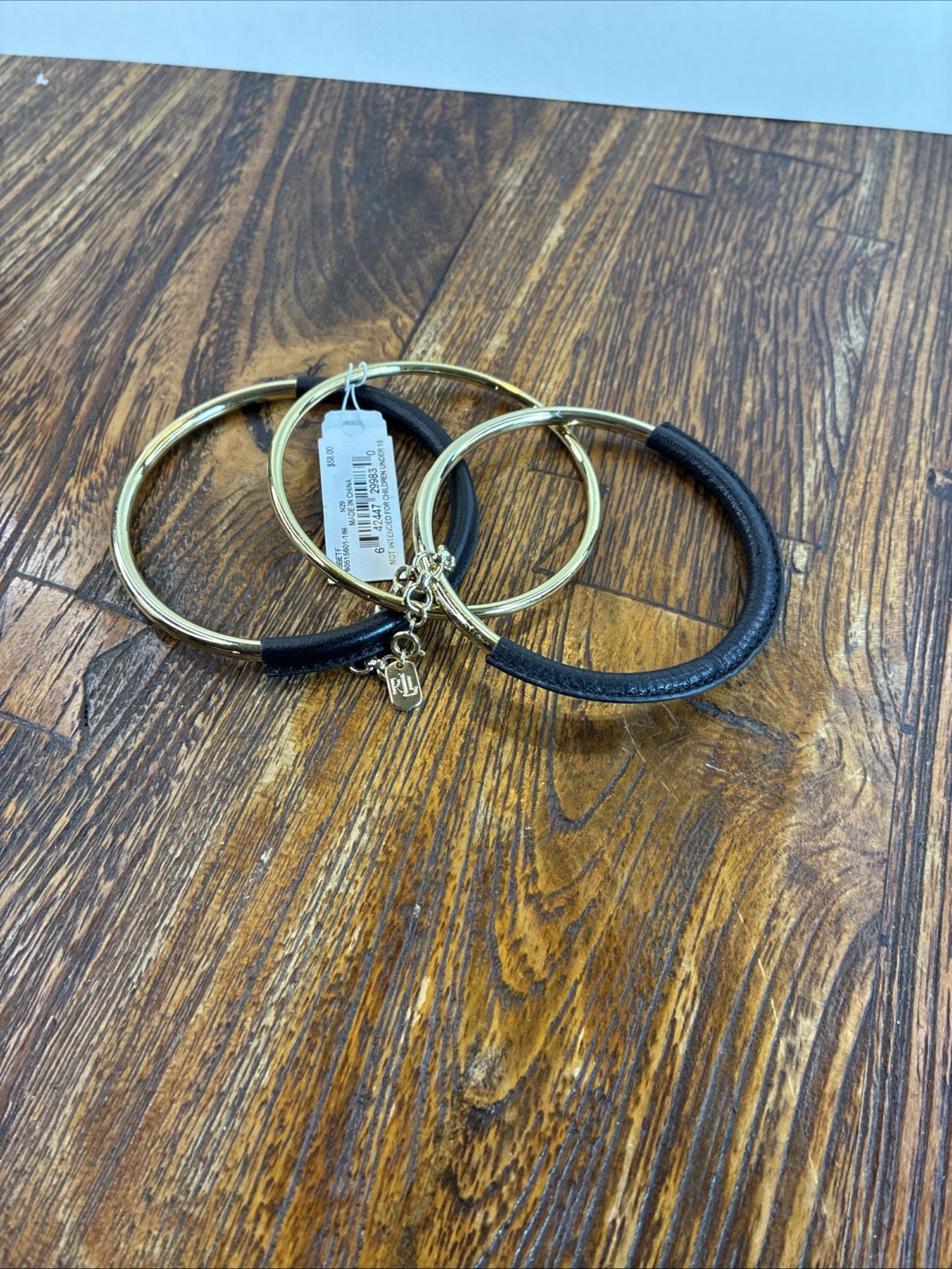 NWT Trio Bracelet Ralph Lauren Gold Tone And Leather With Security Chain and Tag