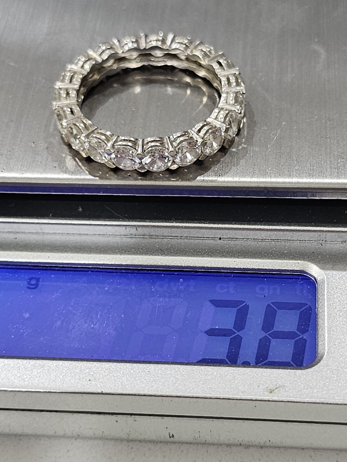 Vintage 14k White Gold Hallmarked DQ Eternity Ring Cubic Zerconia Band SZ 7