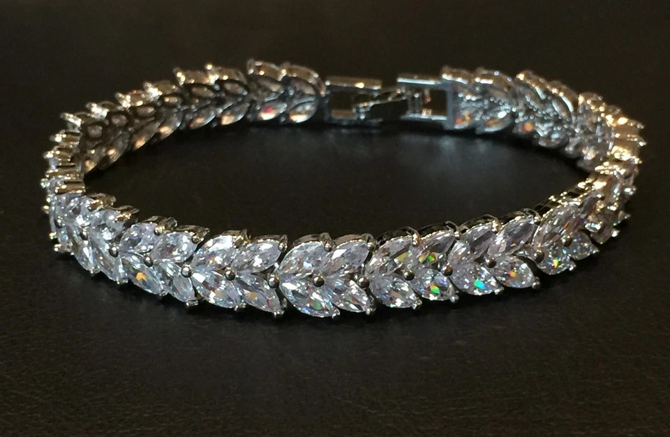 18K Platinum Plated Tennis Bracelet Simulated Diamond Bridal Jewelry Gift