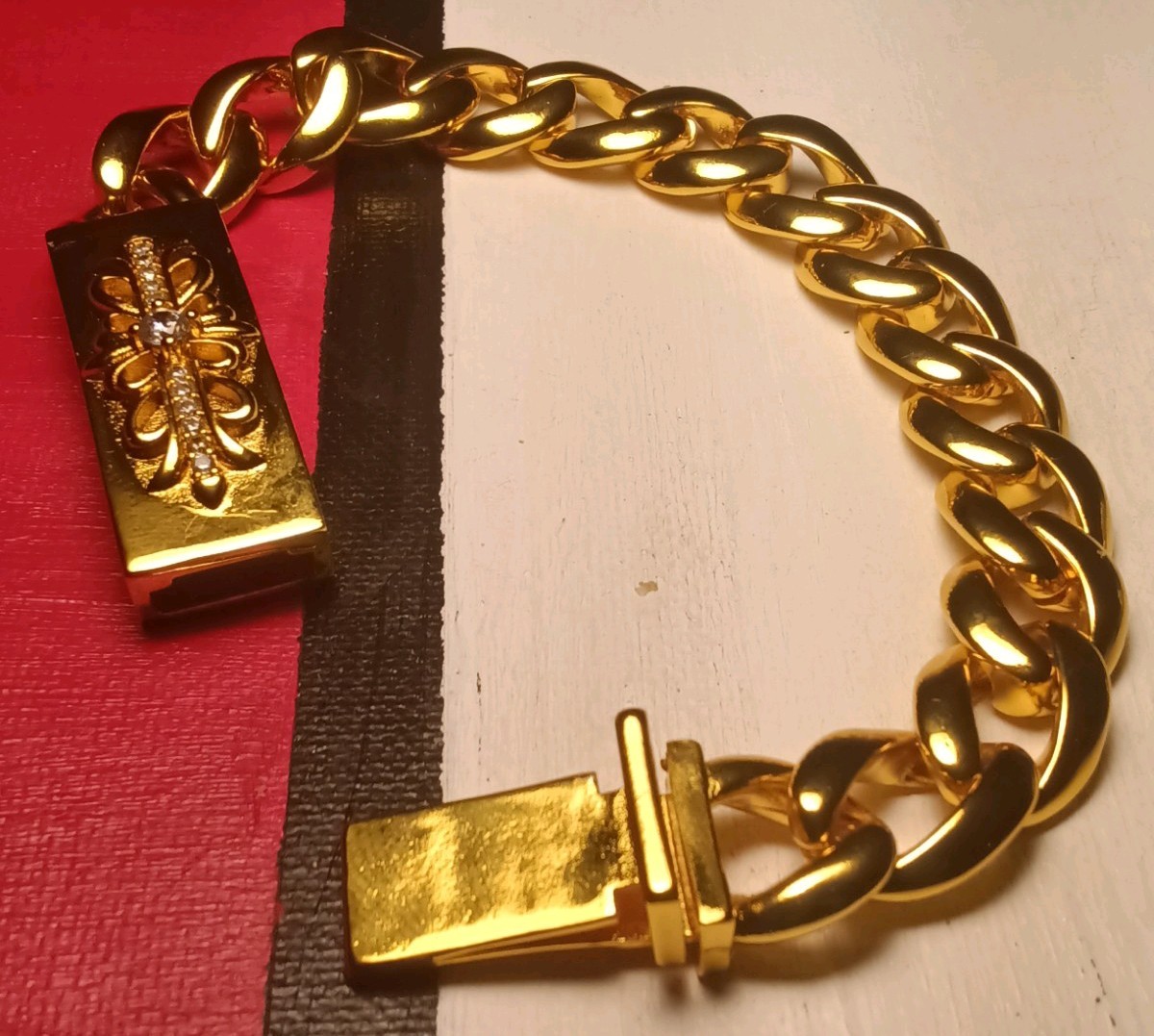 Chrome Gothic Bracelet biker Jewelery cuban link Men 24mm Simulated Diamond gold