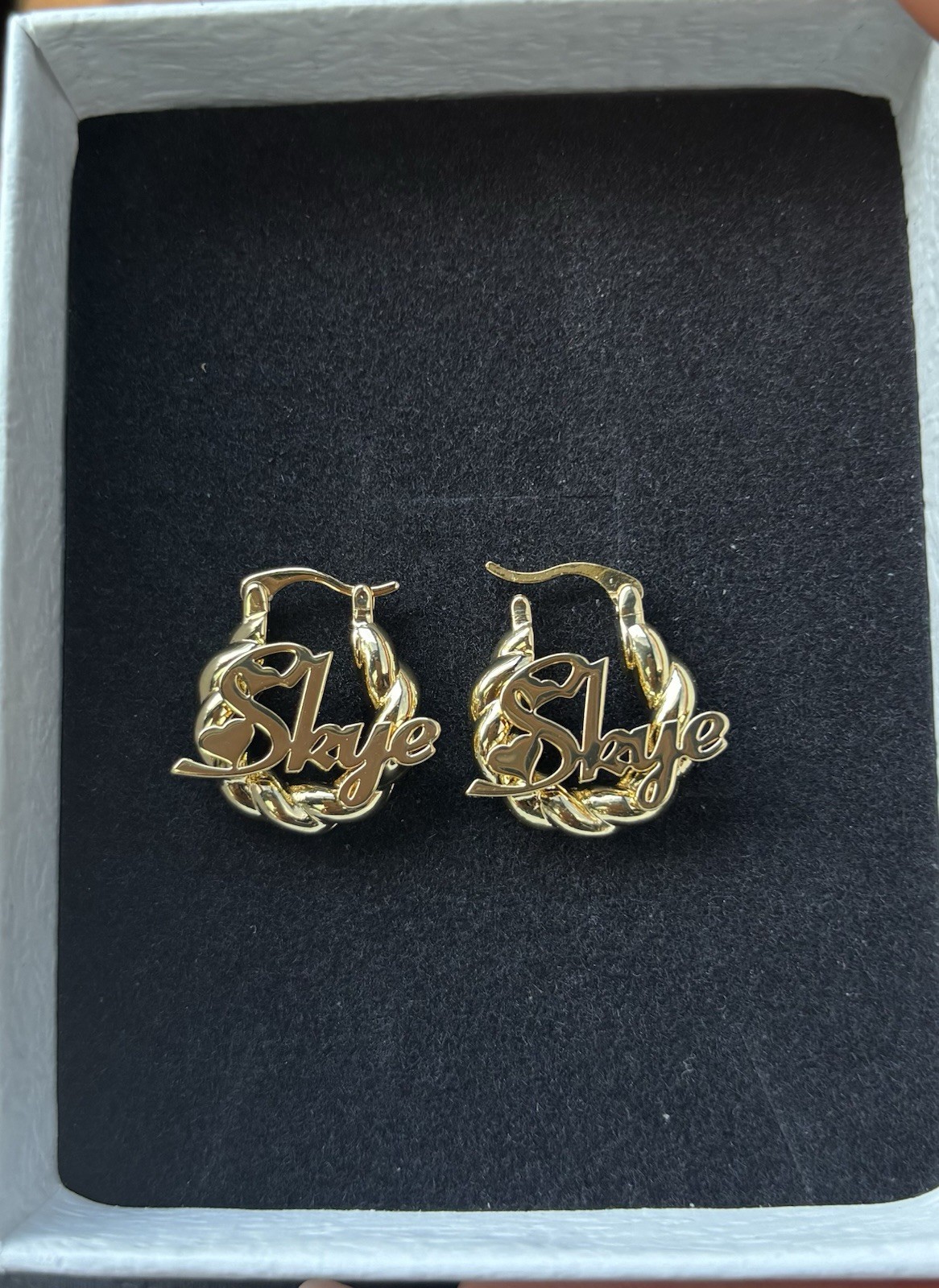 Custom Name Earrings Small 18mm Twist Hoop Drop Personalized Jewelry Kids Family