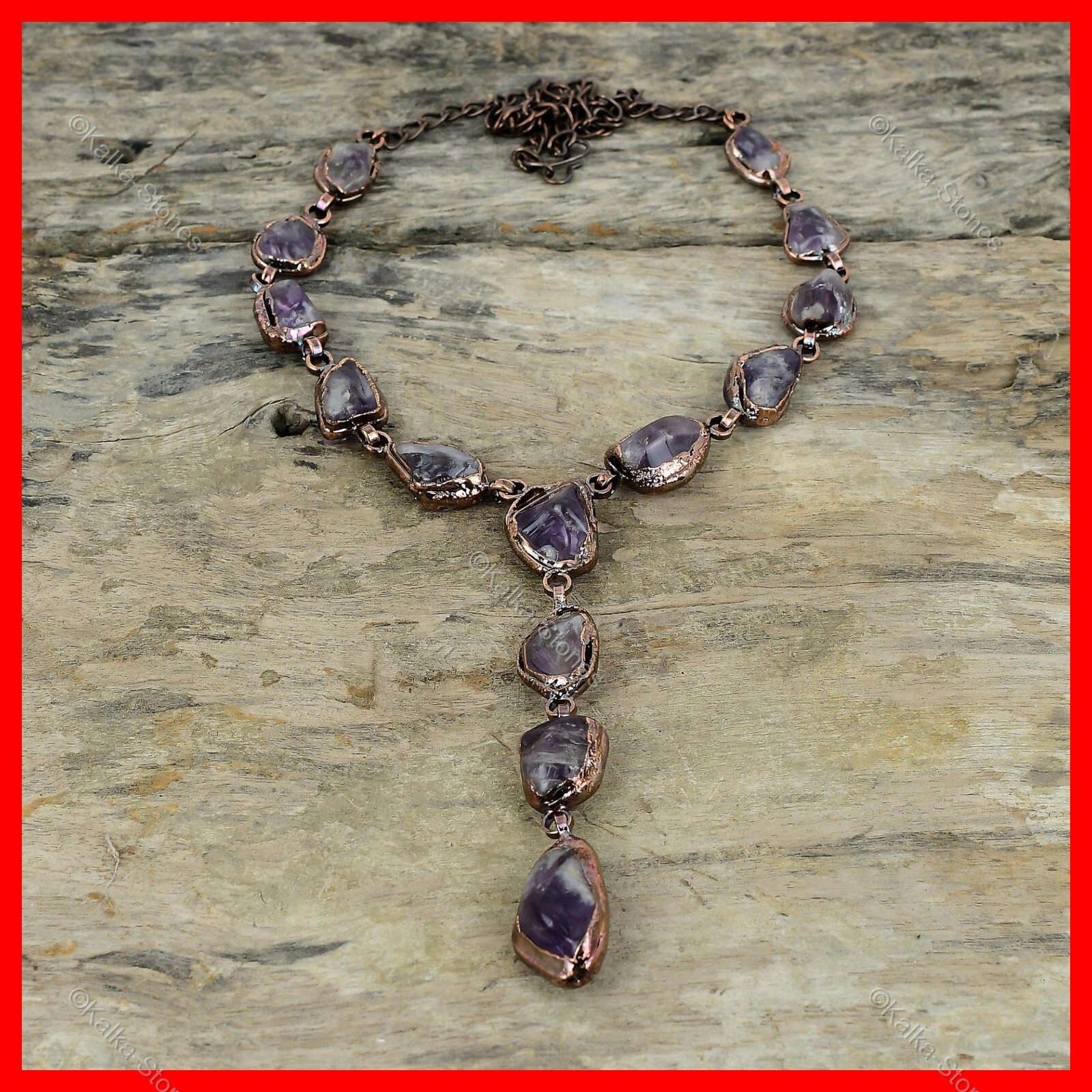 Copper Super 23 Amethyst Rough Stone Ethnic Chain Electroformed Necklace Jewelry