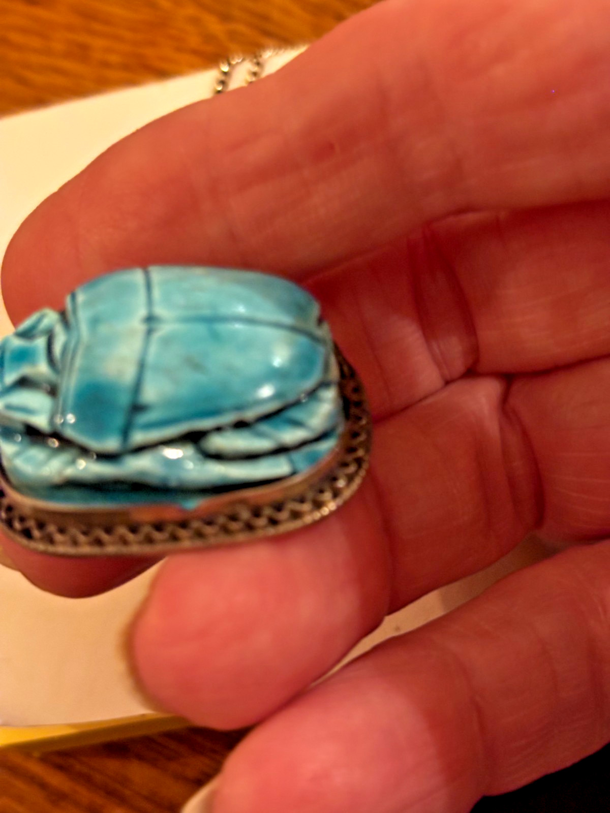 Antique original 20s egyptian Scarab pendand & chain Assey marks 800 ART DECO