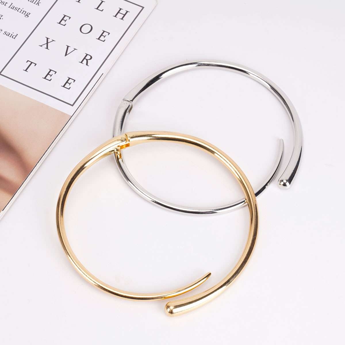 Chunky Gold Plated Metal Collar Necklace | Sculptural Statement Jewelry Ladies