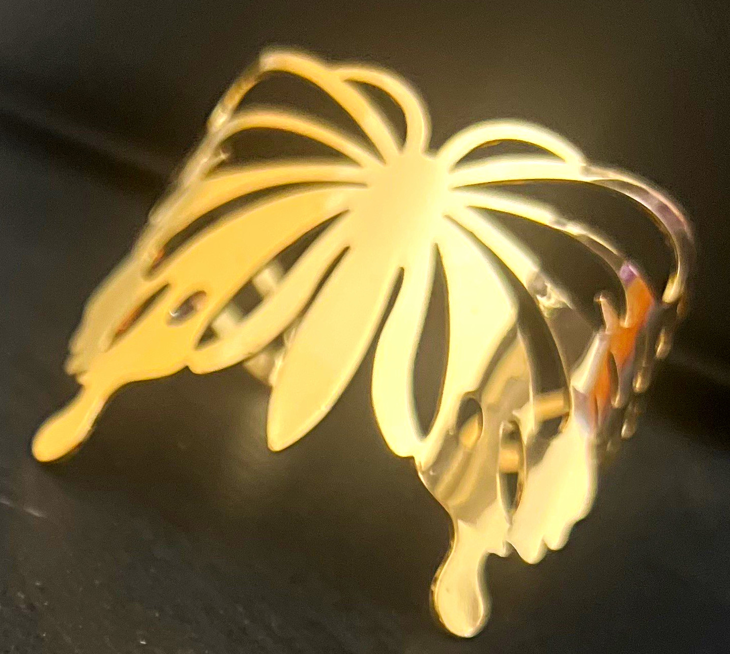 Gold Tone Butterfly Cuff Bracelet, Adjustable Open Metal No Stone