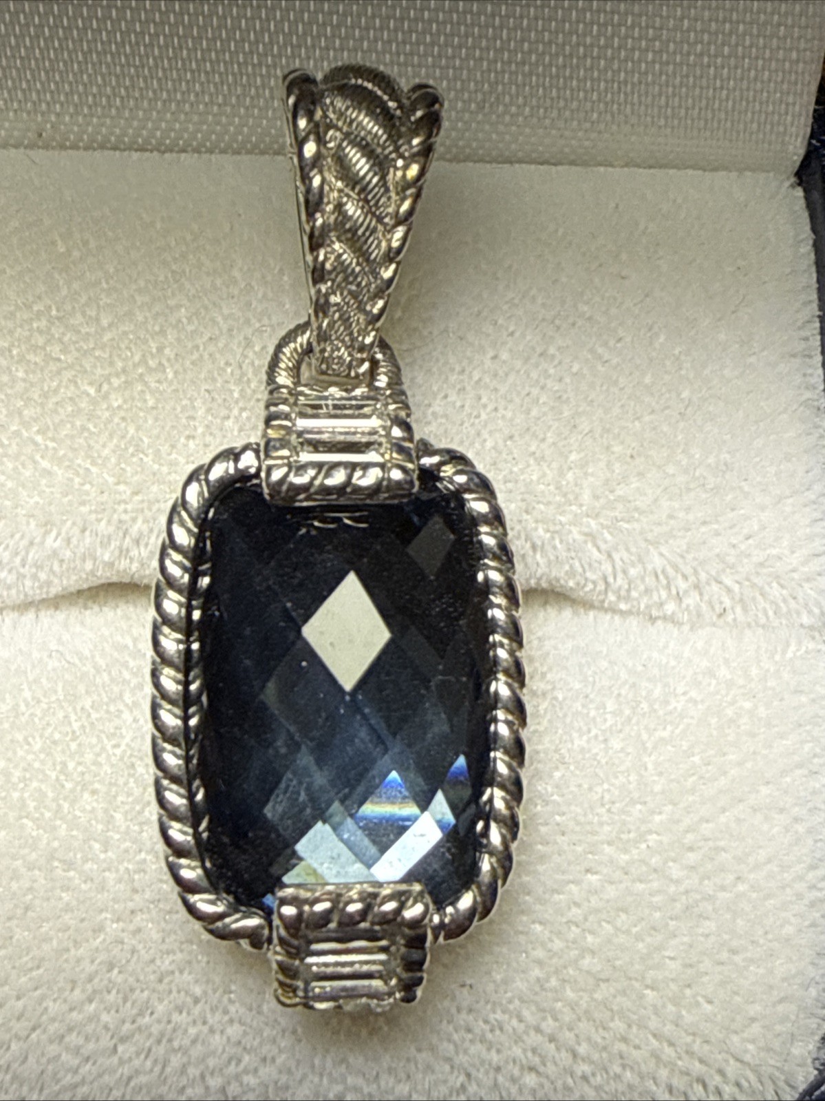 Judith Ripka Blue Hematite sterling silver enhancer with 4 diamonique baguettes
