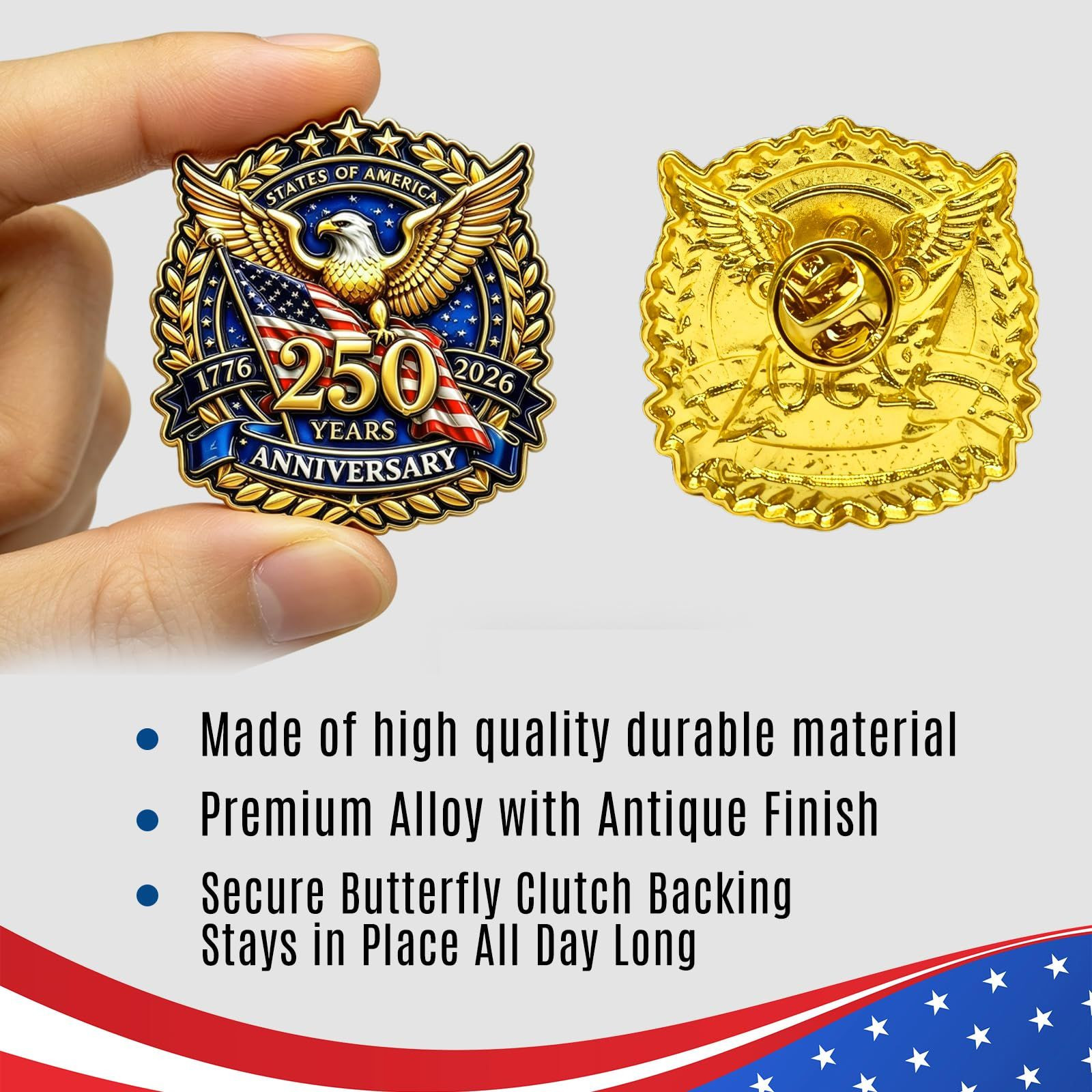 YSDTrink 10 Pcs 250th Anniversary Merchandise – Lapel Pin for Men Small, Gold