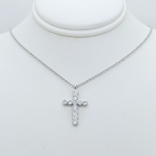 New Kendra Scott Cross Crystal Silver Pendant Necklace in White Cubic Zirconia