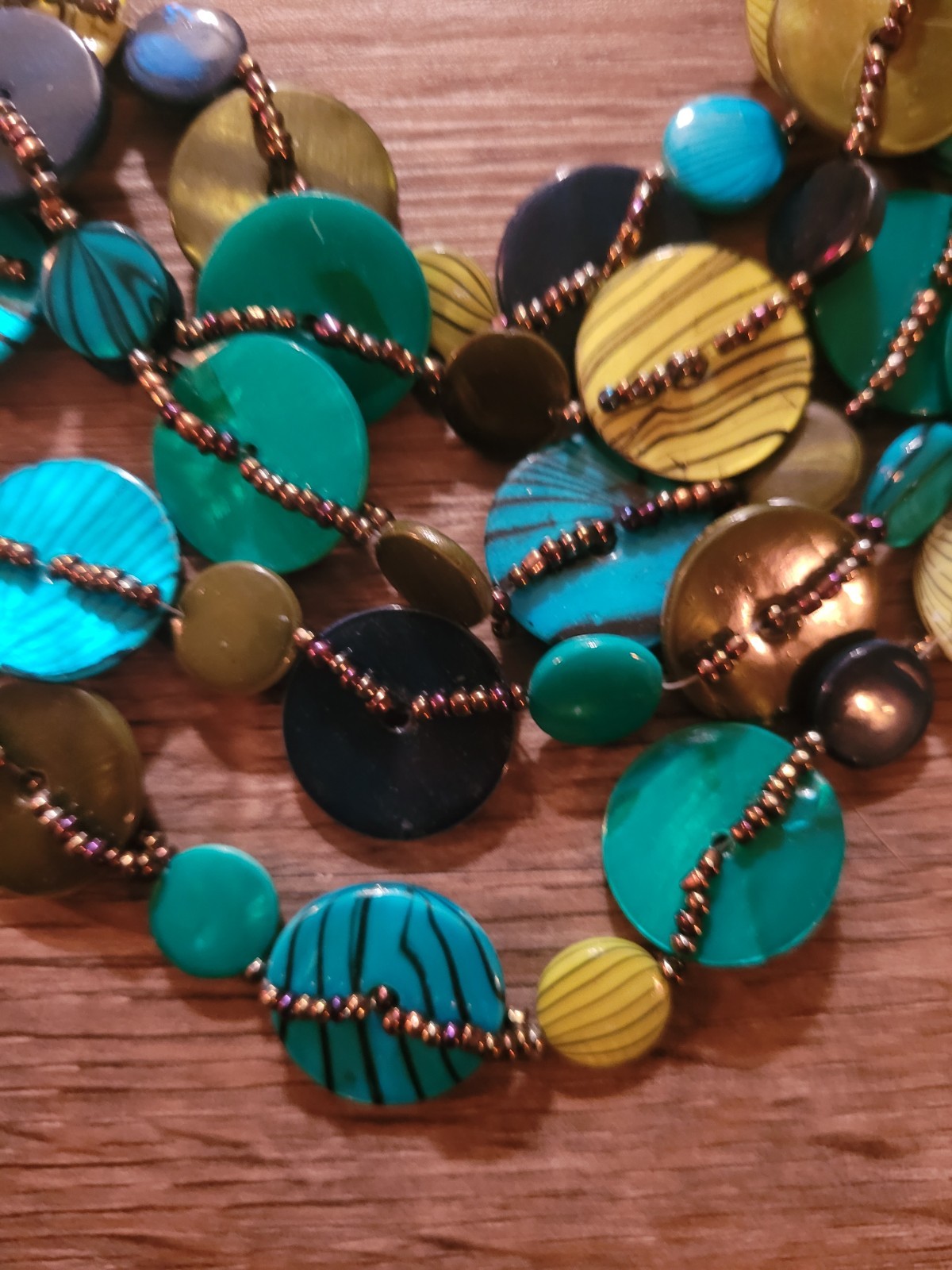 Multi Strand Dyed Shell Beaded Necklace Boho Beach Coastal Summer Western Style