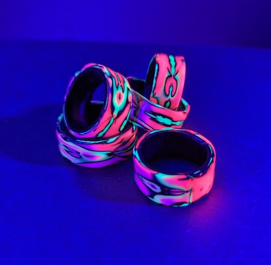 UV Band Ring, Psychedelic Neon Design , Sizes 17mm-21mm, various colours