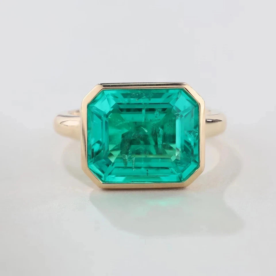 5 CT Natural Zambia Emerald 14K Solid Yellow Gold Wedding Emerald Ring All Size
