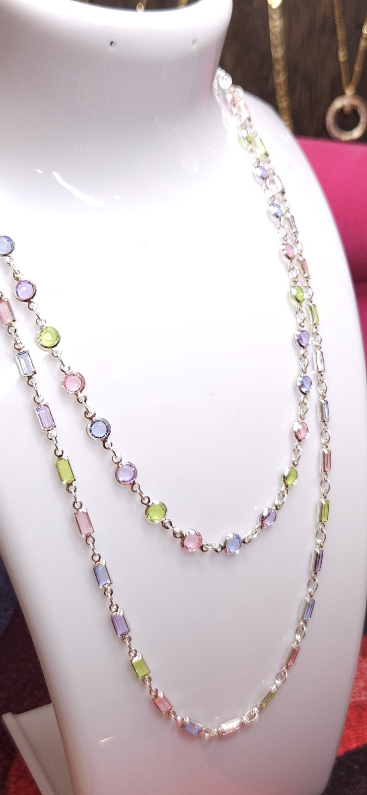 Set of 2: 18″ round stone AND 22″ dainty baguette light jolly gems chains