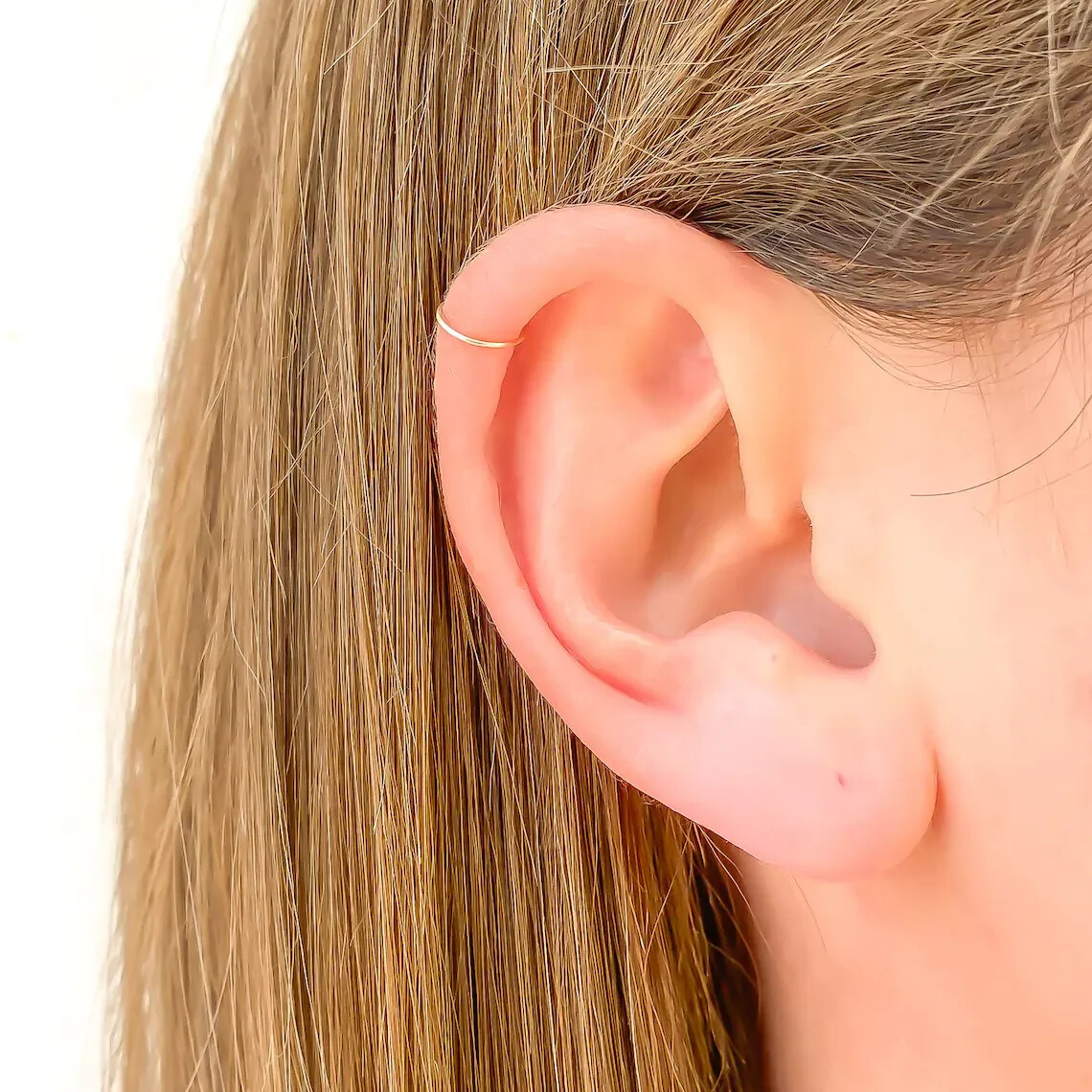 Solid 10K Gold Cartilage Hoop, Tiny Gold Cartilage Earring, Dainty Helix Hoop
